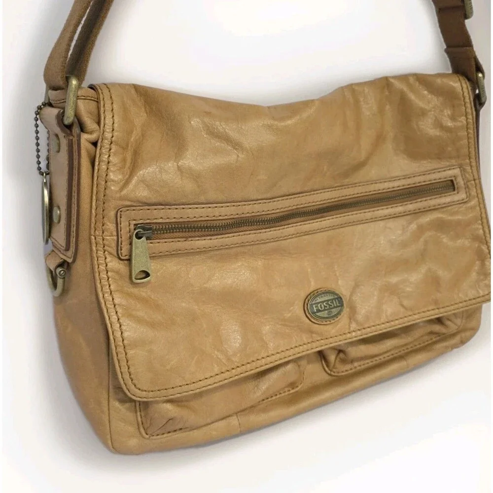 Fossil Leather Briefcase Zip Messenger Laptop Crossbody Brown Bag Butter Soft